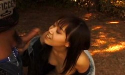 Dark-haired Arisa Minami gives a sensual blowjob in the park