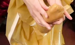 Redhead French cutie with tattoos is wearing her new latex dress