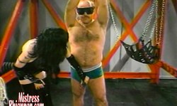 Beautiful mistress is destroying her slave;s fat sausage