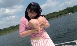 Rich MILF with big-tits is getting topless on the boat