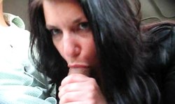 Raven-haired amateur cutie gives a passionate blowjob in the car