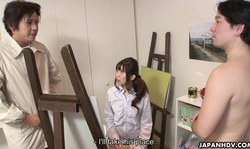 Japanese painter Sakura Saya and a naked hard prick