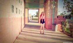 Beauty teen in glasses being seduced and fucked outdoors!