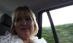 Good-looking amateur mom in stockings is flashing her snatch