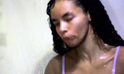 Ebony with curly hairs and long tongue looks so freaking passionate