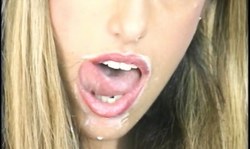 Beautiful amateur girl with red lips and awesome long tongue