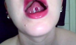 Astonishing amateur chick with nice red lips and pierced tongue