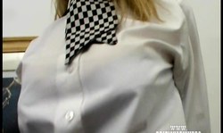 Experienced glamour doll with big boobs and high heels fucks with a dildo