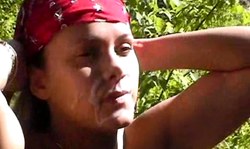 Seduced amateur teen gets a messy facial load in the garden