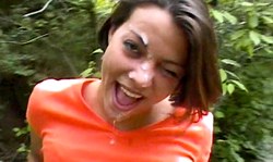 Beautiful brunette is sucking a juicy wiener and getting a nice facial