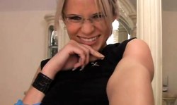 Sporty and nasty cam girl blonde shows her underboob in the bedroom