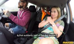 Student is touching his girlfriend at Fake Driving School