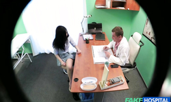 Slender brunette is having a hot sex with her lovely doctor