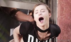 Sexy as hell teen Caroline Sweets sucks a fat black cock with love