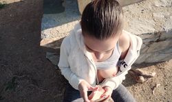 Public fucky sucky with busty teen jogger