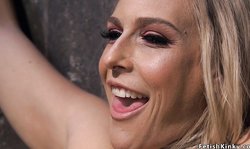 Gagged busty blonde whipped in bondage