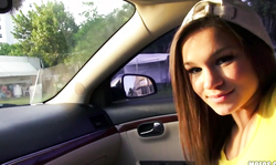 Seduced beauty swallowing massive dick of a horny driver
