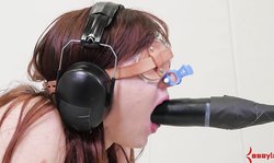 Sensual brunette Aubrey Holiday is sucking a big black dildo