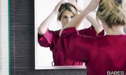 Amazing blonde Lena Paul gives a great blowjob on the bed