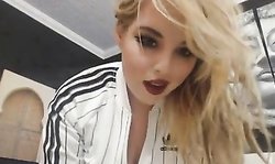 sexy blonde girl sucks and fucks a dildo live on cam