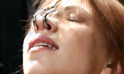 Slutty redhead hottie feels nails in her natural boobs