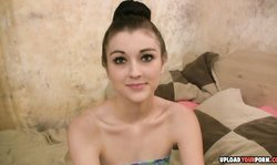 Beauty on her knees sucking his hard cock