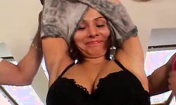 Shy redhead babe Euro Sex Parties Natali shows her massive boobs