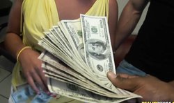 Money Talks toned brunette Angel Cakes is taking off her t-shirt