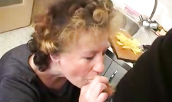 Kinky mature Russian lady is blowing a dick and enjoying threesome