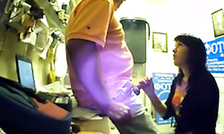 Dark-haired Russian milf is staying on her knees and blowing a hard pole