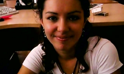 Astonishing brunette is taking his hard pole in her small mouth