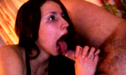 Her tiny mouth is being filled with his hard wiener!