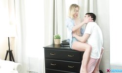 An innocent blonde Via Lasciva is trying to give a good blowjob