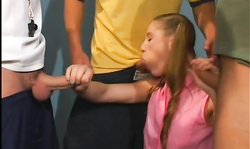 Teen Teacher sweet teen Aurora is sucking multiple big cocks