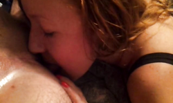 Sweet girl is giving a good blowjob in the close-up scene