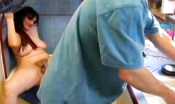 Stunning brunette is being drilled in her accurate snatch