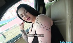 Inked big-boobed hottie Public Agent Harmony Reigns is getting topless