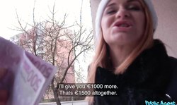 Smiling redhead Public Agent Jenny Manson is sucking for money
