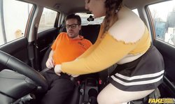 Stunning chubby BBW Fake Driving School Estella Bathory sucks a driver's dick