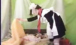 Awesome Russian teen invited her little gf for a good hardcore sex