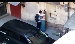 Sweet Russian chick is enjoying intensive sex by the porch