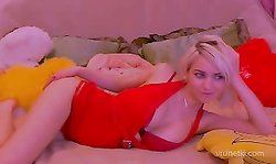 Good-looking Russian blonde plays with a very massive dildo