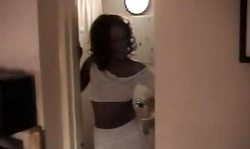 Slender kinky ebony gets naked and plays with her vagina