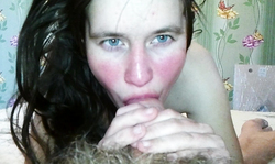 Impressive young brunette is sucking her bf's hard dick