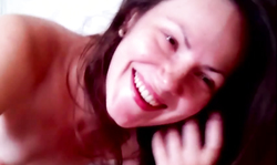 Crazy smiling brunette gets a hard sausage in her small mouth