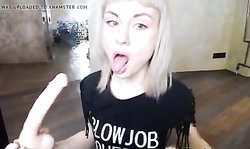 the blowjob queen deepthroats a dildo