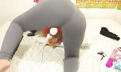 hot girl getting her leggings wet