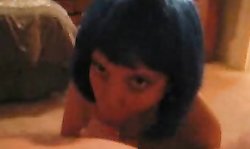 Angelic Russian brunette gives me a good blowjob in the bedroom