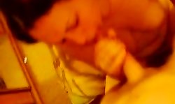 Real Russian MILF with big tits sucks a young dick down on the knees