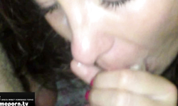 Kinky slender brunette is giving an amazing blowjob!